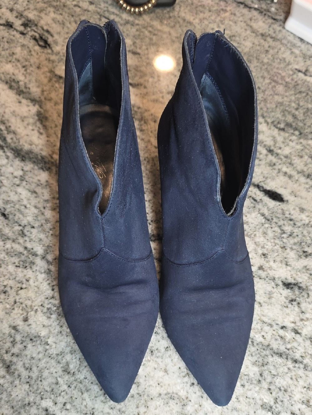 Lord & Taylor Navy Suede Pointed Ankle Booties - Picture 2 of 8